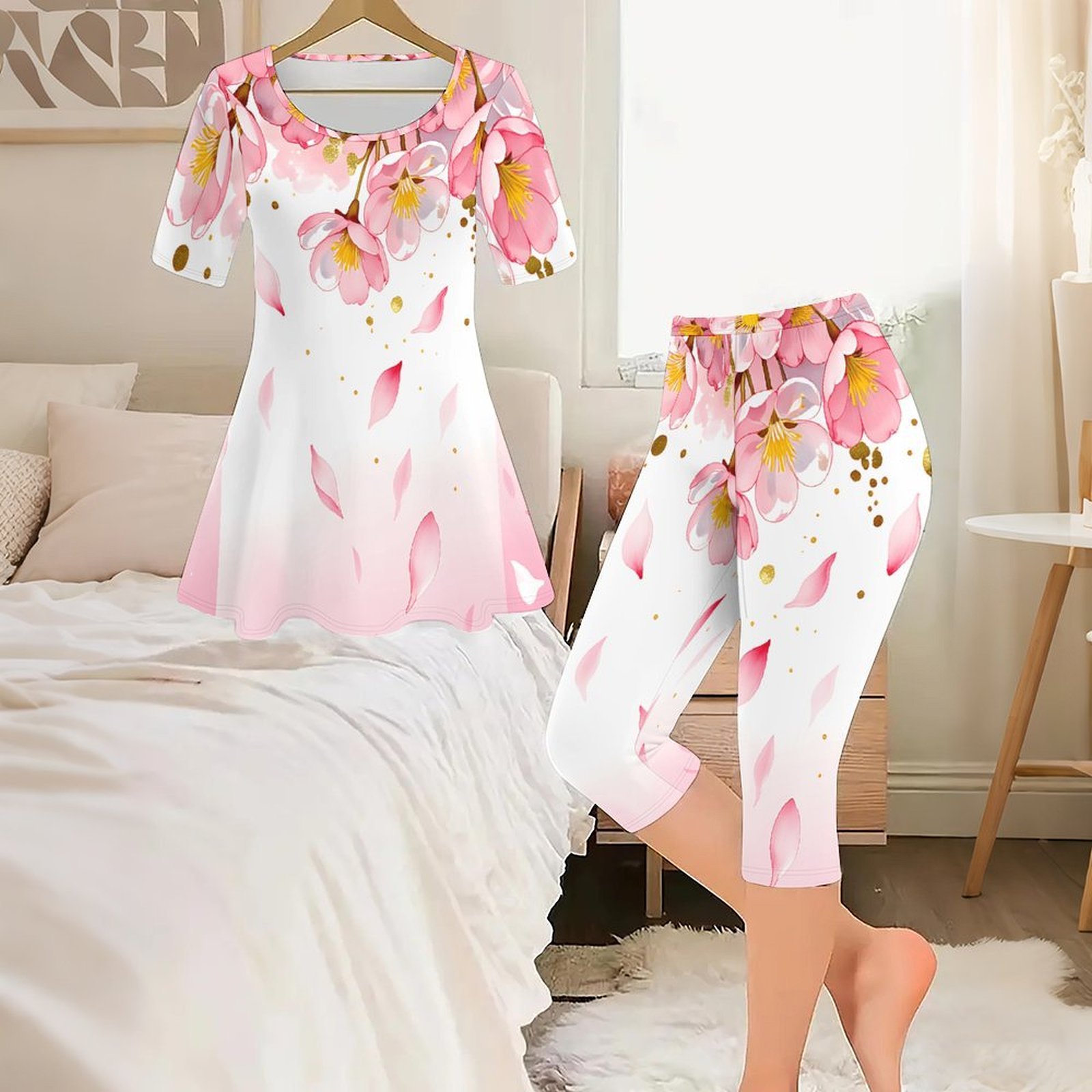 2pcs Vintage Print Two Piece S - Romper Floral Print 评论和价格
