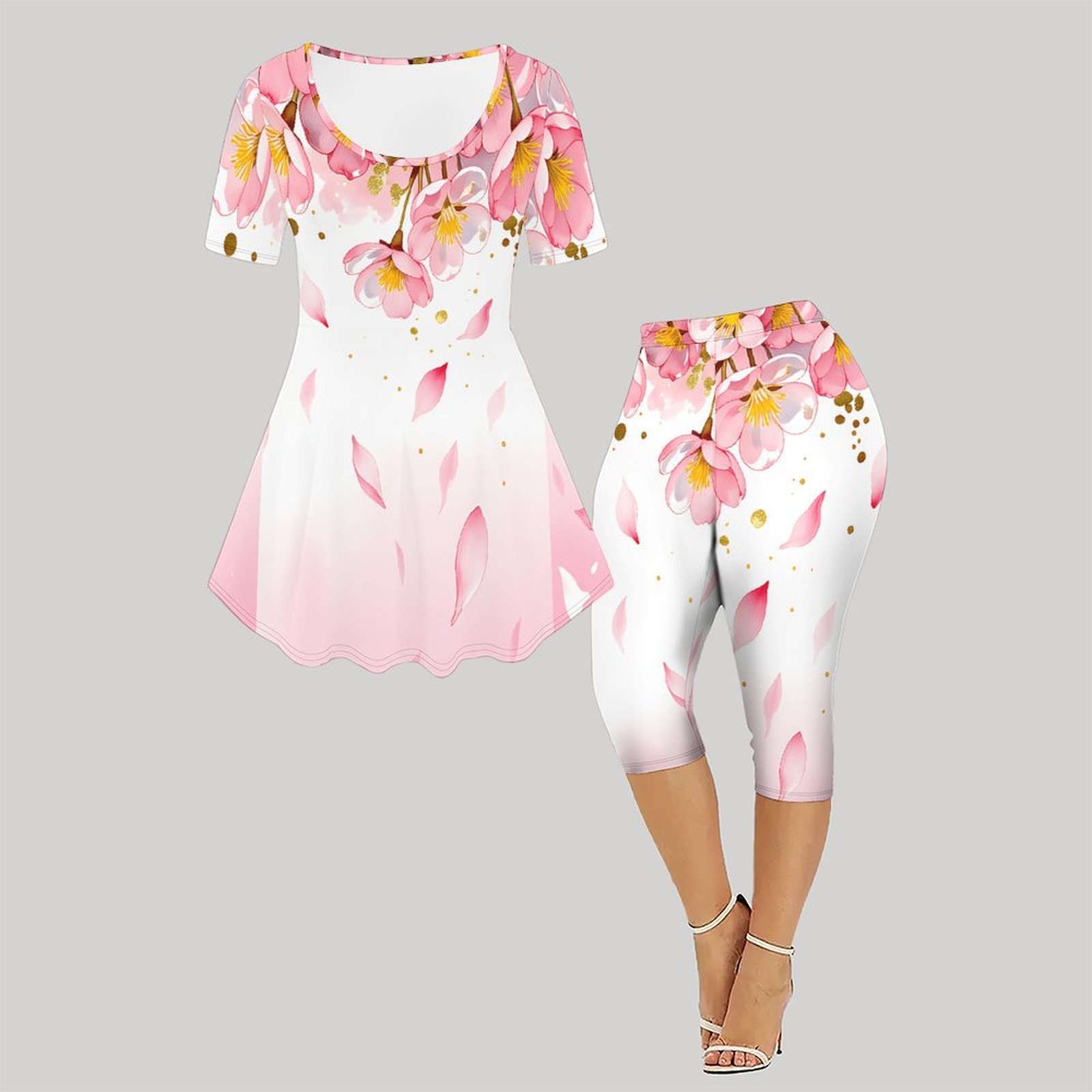 2pcs Vintage Print Two Piece S - Romper Floral Print 评论和价格