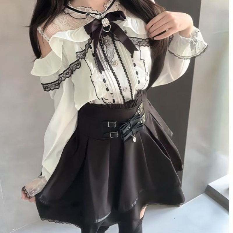 Japanese Gothic Y2k Lolita Sty - Blouse Off Shoulder 评论和价格