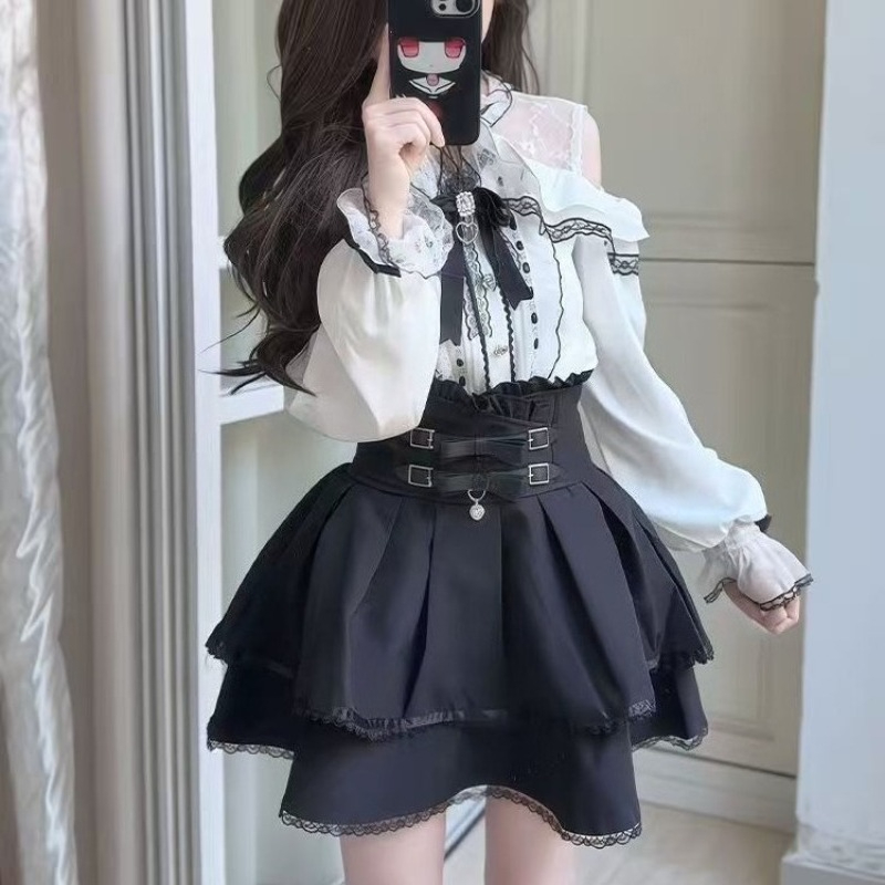 Japanese Gothic Y2k Lolita Sty - Blouse Off Shoulder 评论和价格