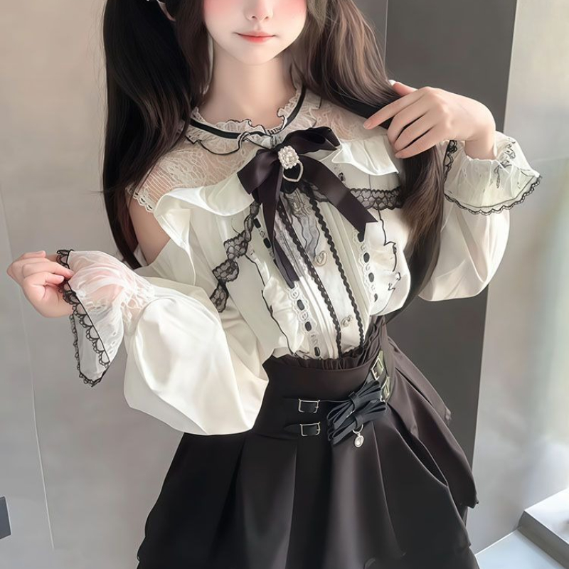 Japanese Gothic Y2k Lolita Sty - Blouse Off Shoulder 评论和价格