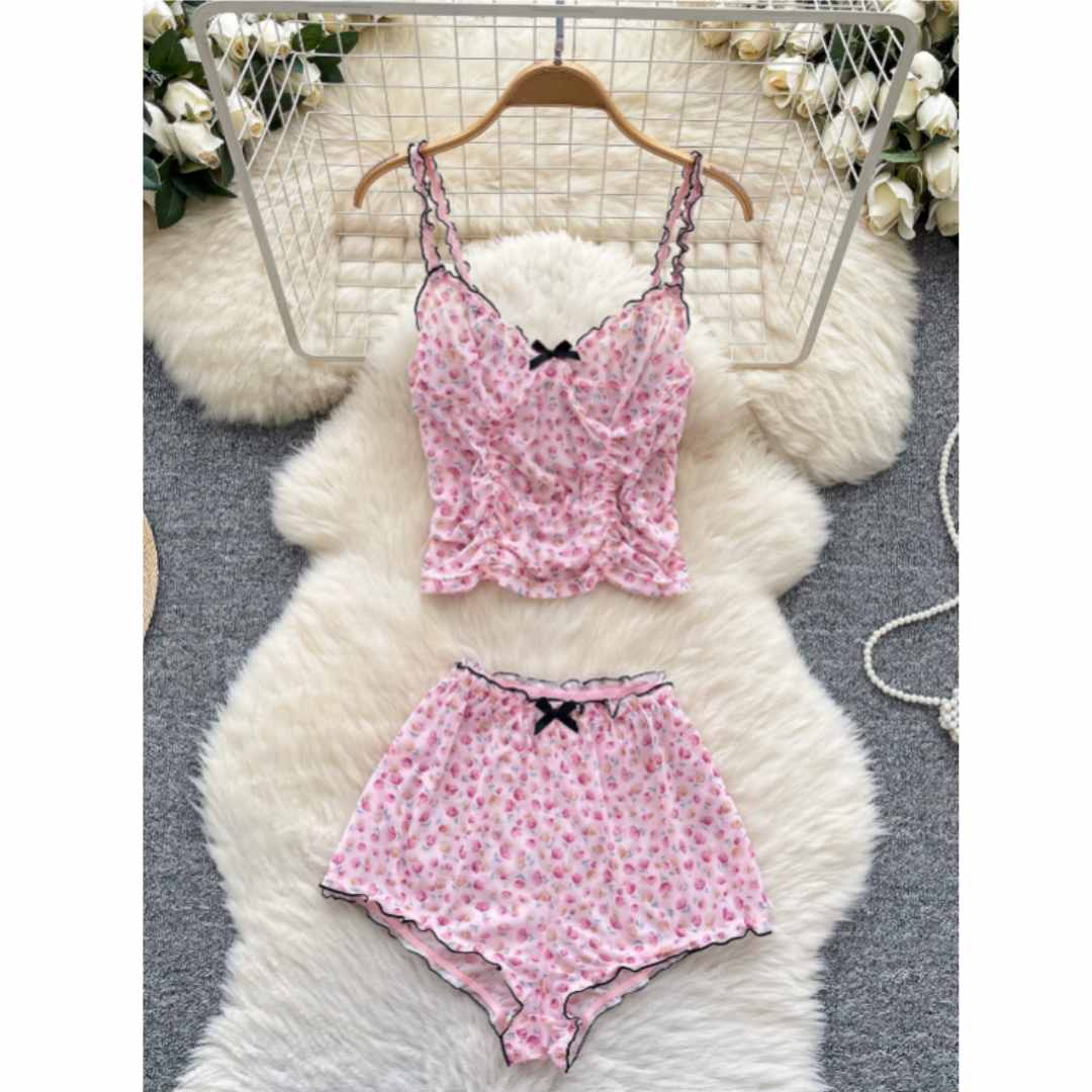Women Sweet Homewear Suits Flo - Romper Floral Print 评论和价格
