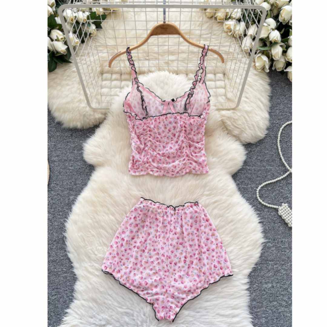Women Sweet Homewear Suits Flo - Romper Floral Print 评论和价格