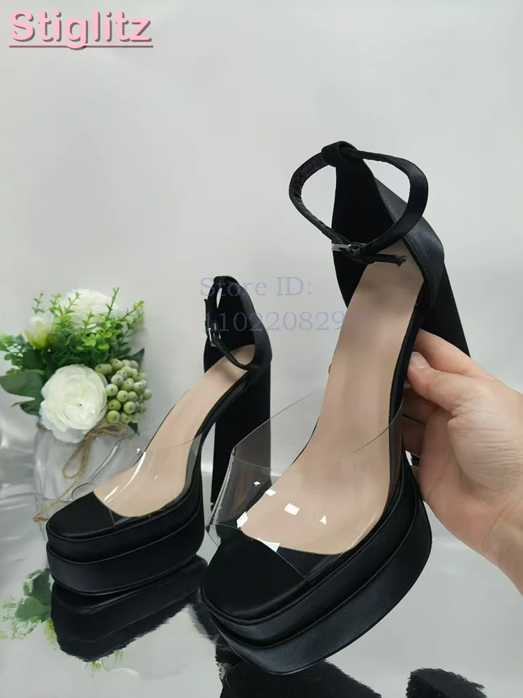 Light Blue Satin Chunky Heel S - Sandal Strappy Heeled 评论和价格