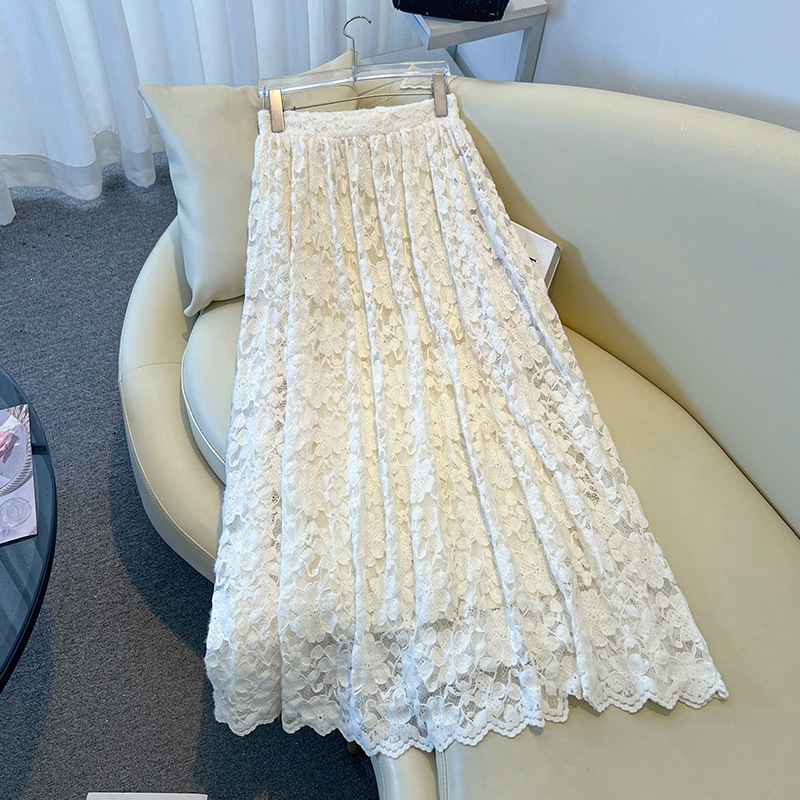 French Cream Beige 3D Floral L - Midi Skirt Floral 评论和价格