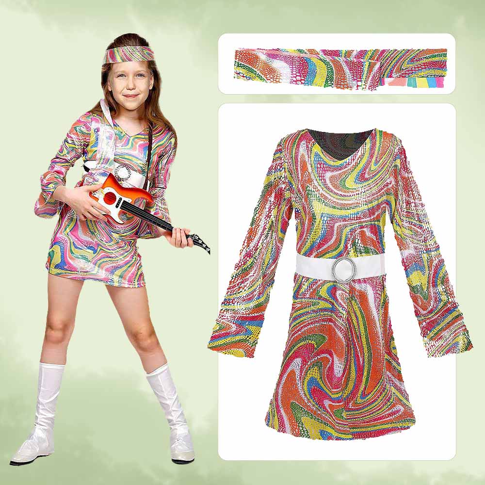 Retro 70s Hippie Dress Headban - Romper Floral Print 评论和价格